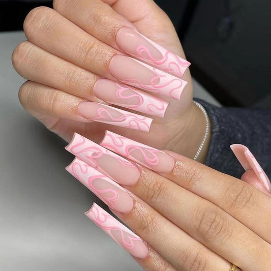 Faux Ongles Rose Marbré – Longs & Ultra Féminins Nolivia.fr