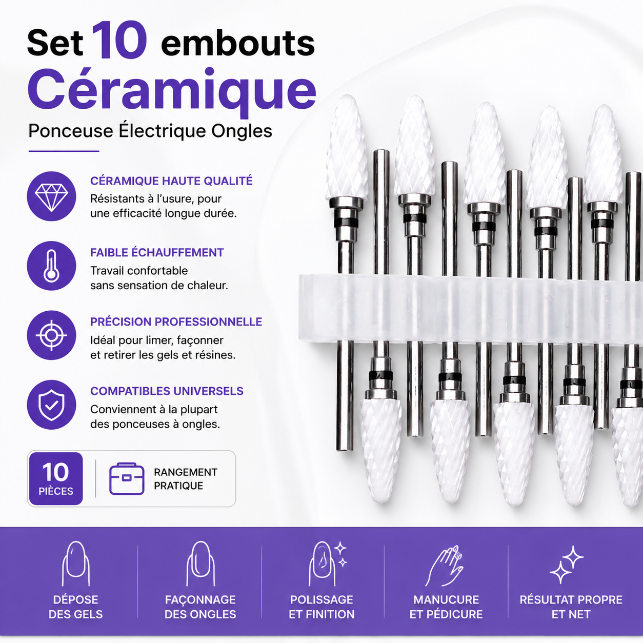 Set 10 embouts Céramique — Ponceuse Électrique Ongles Nolivia.fr