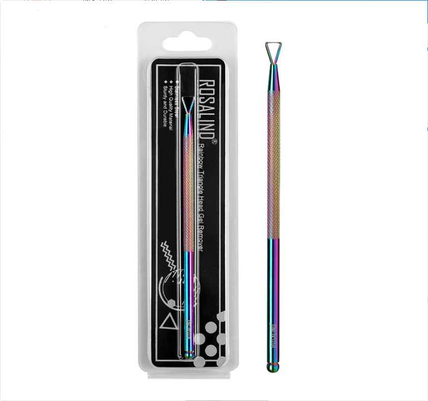 Repousse-cuticules professionnel double embout acier inoxydable irisé arc-en-ciel - Nolivia.fr